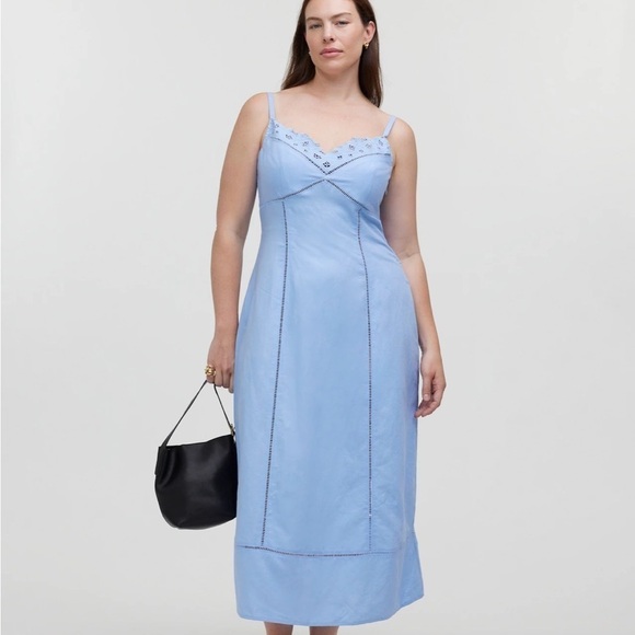 Madewell powder blue Sweetheart Midi Dress in Linen-Cotton Blend - Picture 2 of 7